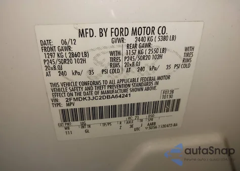 2013 Ford Edge Sel from USA, damaged, VIN 2FMDK3JC2DBA64241